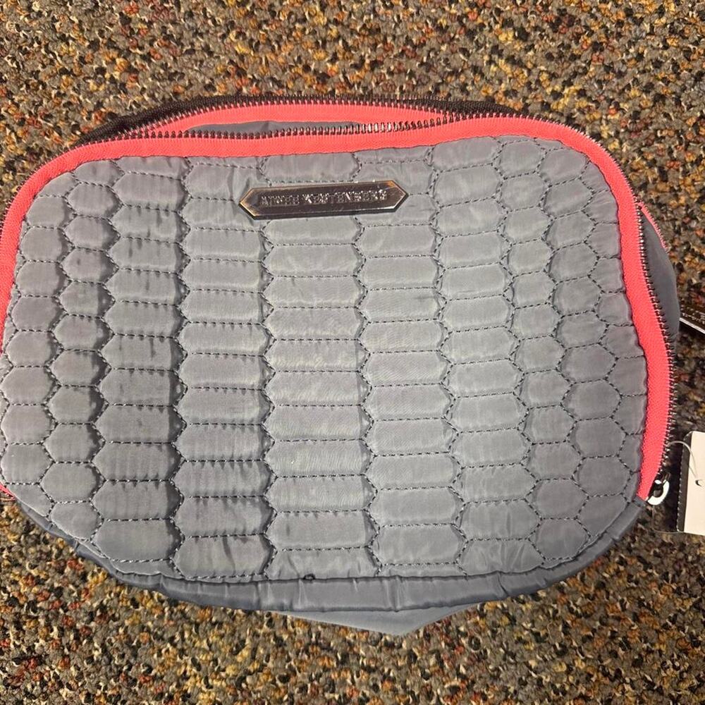 Aimee Kestenberg Quilted Double Zip Cosmetic Travel Bag Gray Coral